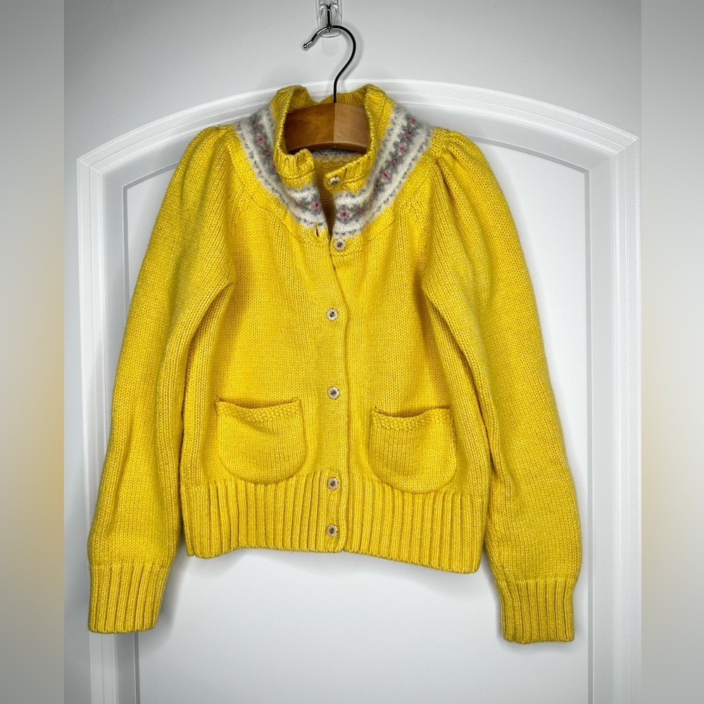 Ralph Lauren Butter Yellow Cardigan Nordic Patterned Collar Cotton Wool Scandi